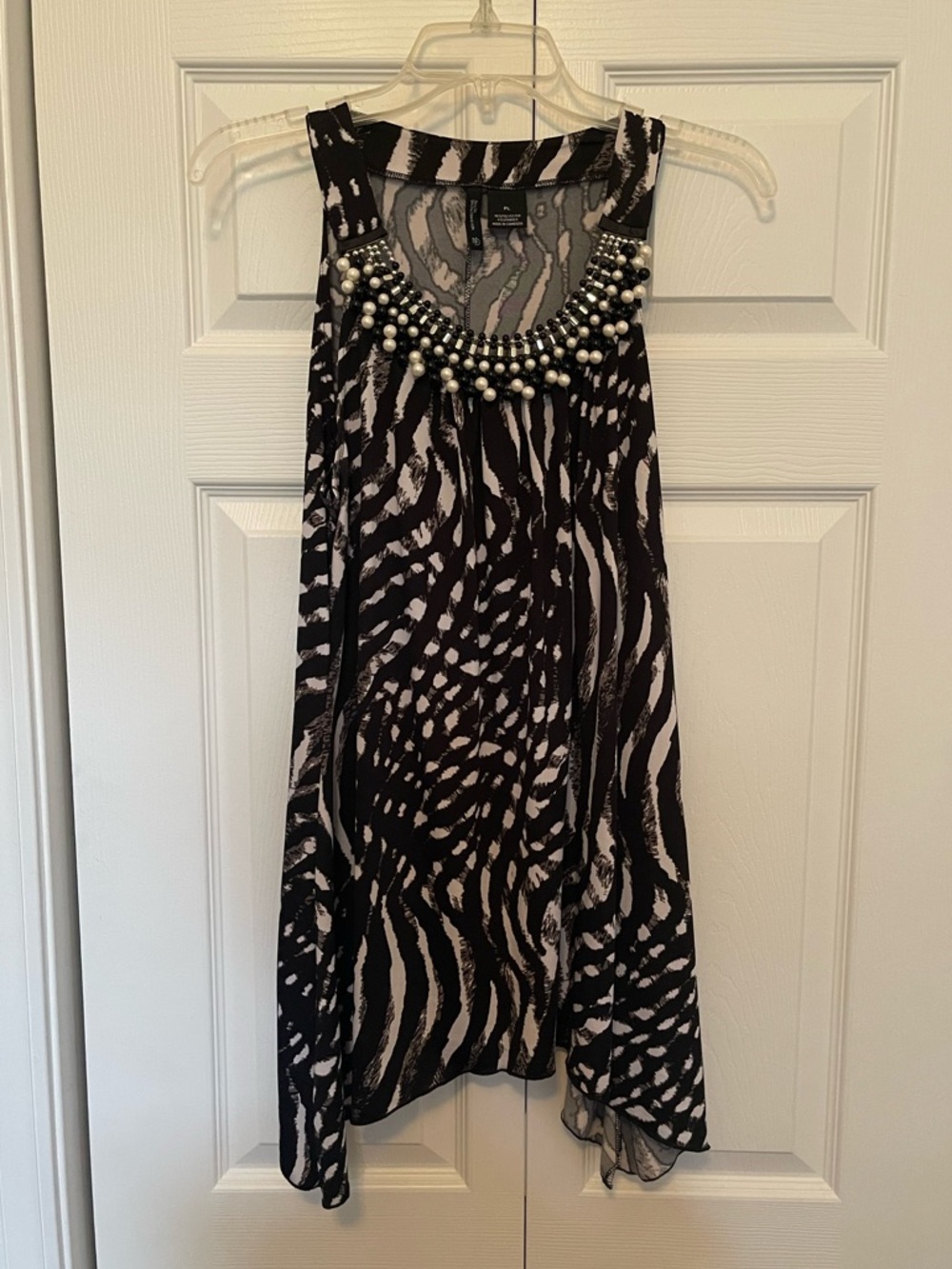 New Directions Animal Print Sleeveless Top PL | Embellished Beaded Collar